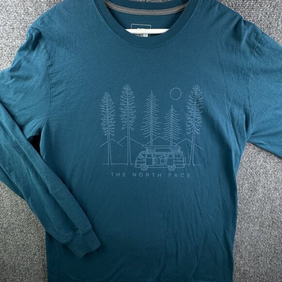 North Face Large Men’s Blue Long Sleeve T Shirt Camping Hiking Graphic Print - Picture 1 of 9